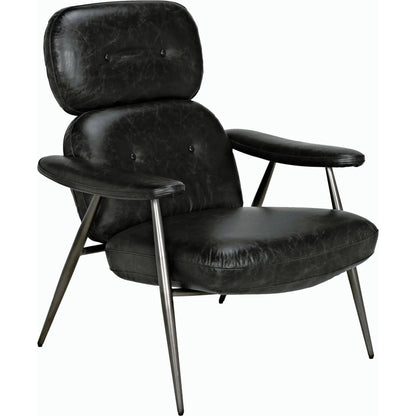 Randers Arm Chair by Noir in metal and black leather. Made from industrial steel and leather in a modern style.