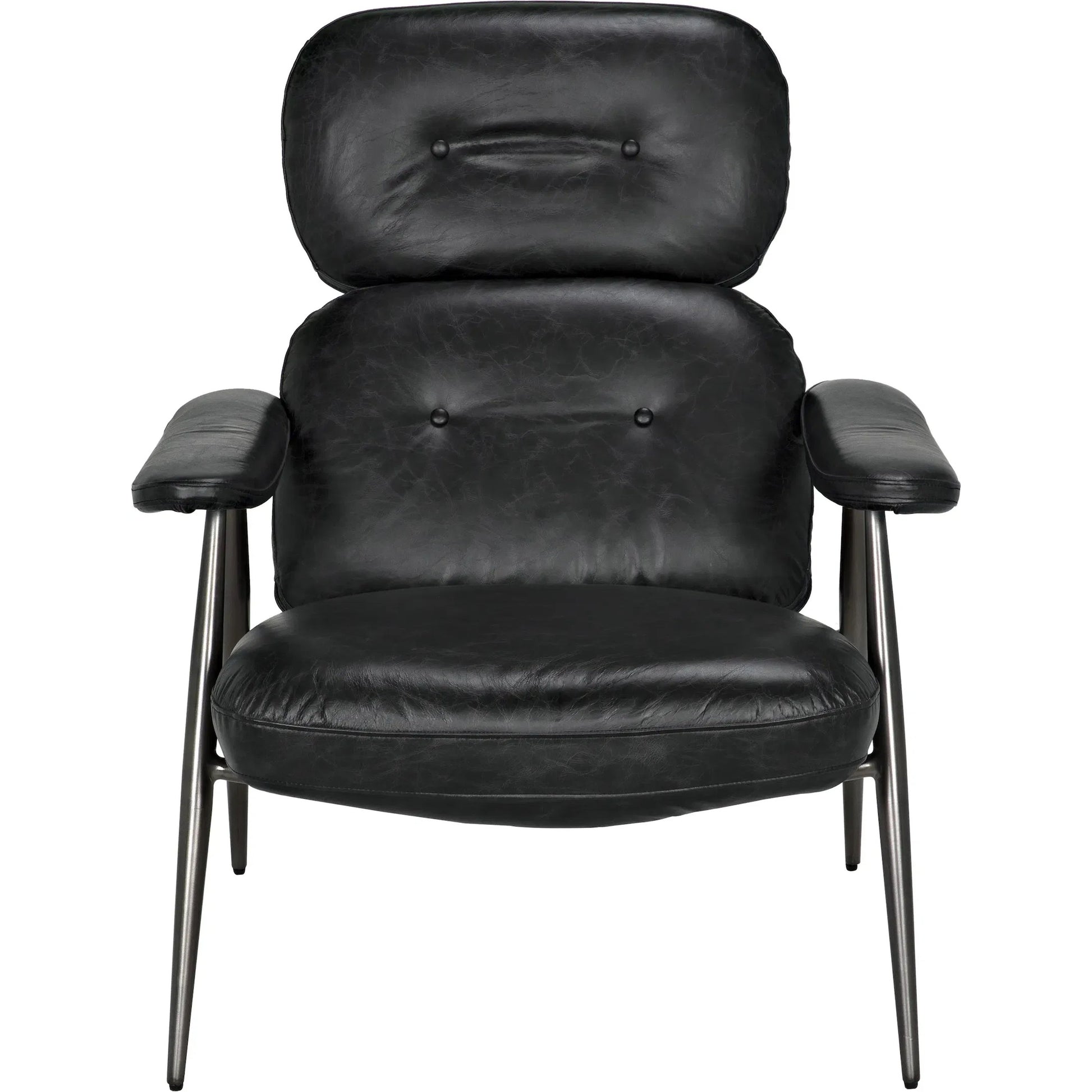 Randers Arm Chair by Noir in metal and black leather. Made from industrial steel and leather in a modern style.