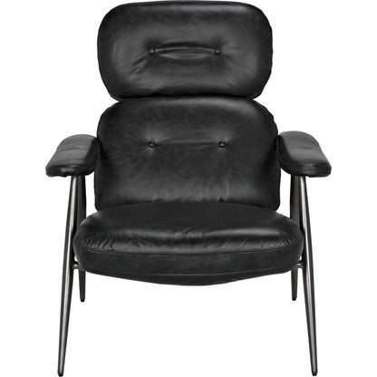 Randers Arm Chair by Noir in metal and black leather. Made from industrial steel and leather in a modern style.