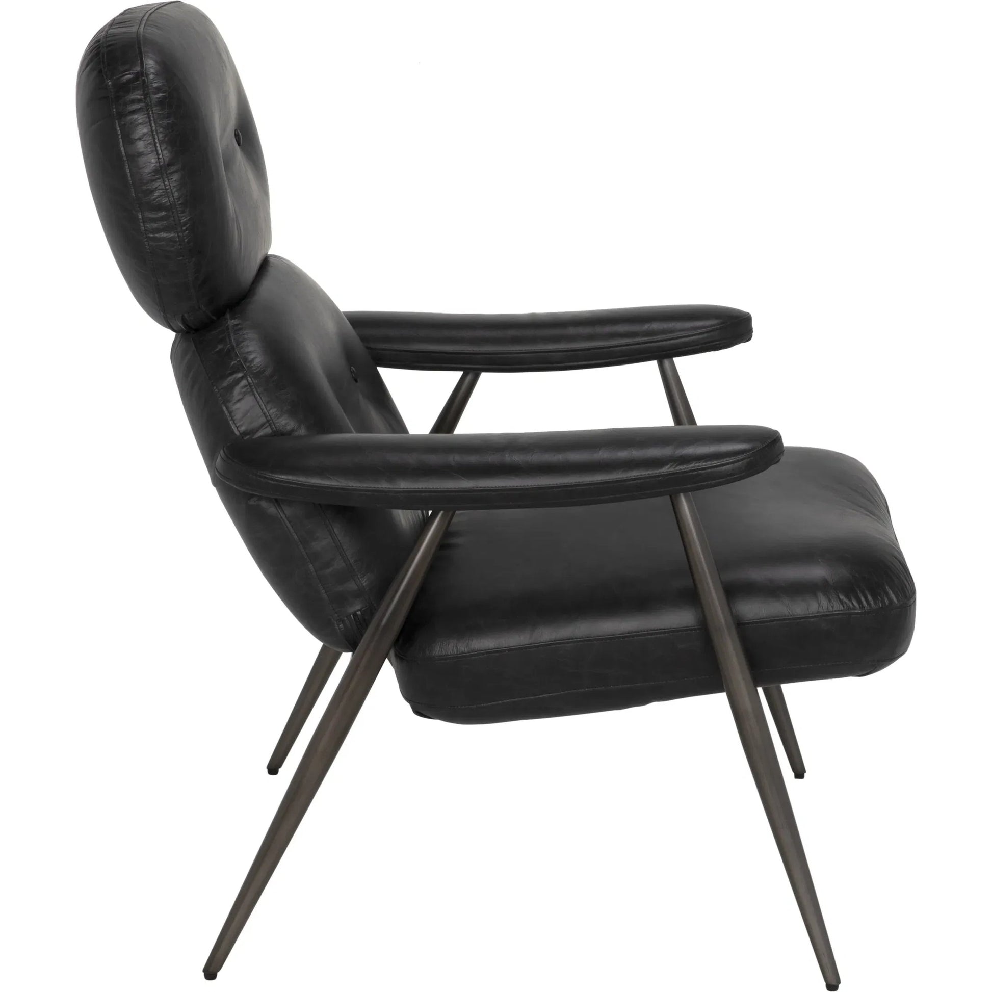 Randers Arm Chair by Noir in metal and black leather. Made from industrial steel and leather in a modern style.