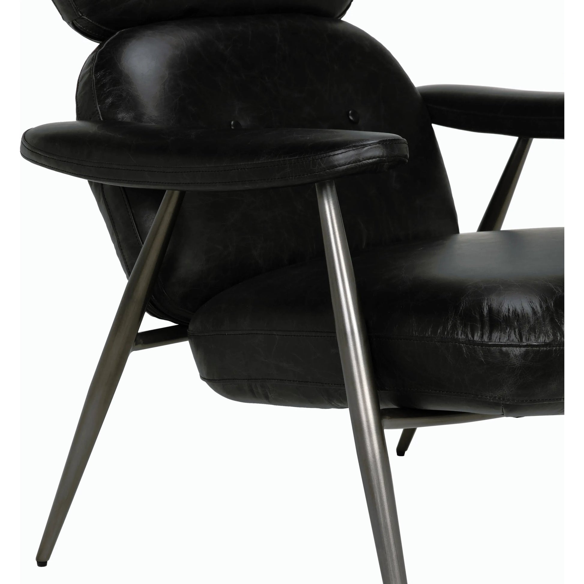 Randers Arm Chair by Noir in metal and black leather. Made from industrial steel and leather in a modern style.