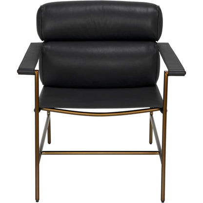 Chet Chair by Noir in bronze powder coat and santosa matte black. Made from industrial steel and top-grain leather in a modern style.