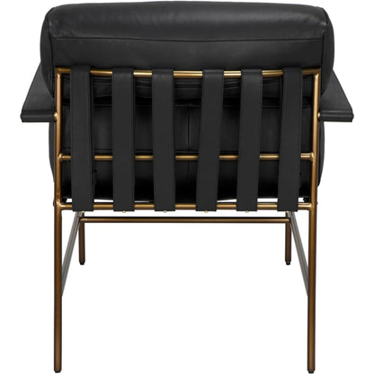Chet Chair by Noir in bronze powder coat and santosa matte black. Made from industrial steel and top-grain leather in a modern style.
