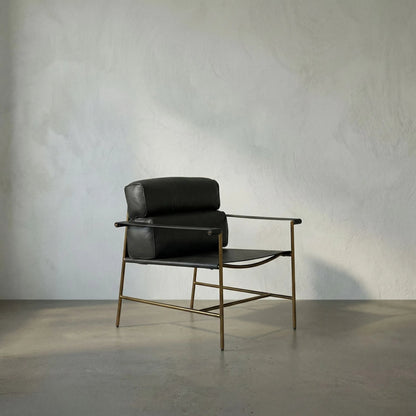 Chet Chair by Noir in bronze powder coat and santosa matte black. Made from industrial steel and top-grain leather in a modern style.
