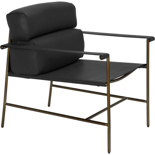 Chet Chair by Noir in bronze powder coat and santosa matte black. Made from industrial steel and top-grain leather in a unique style.