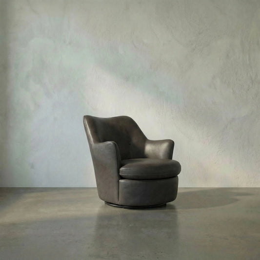 Hotchkiss Swivel Arm Chair by Noir in boyce black. Made from industrial steel, leather in a traditional style.