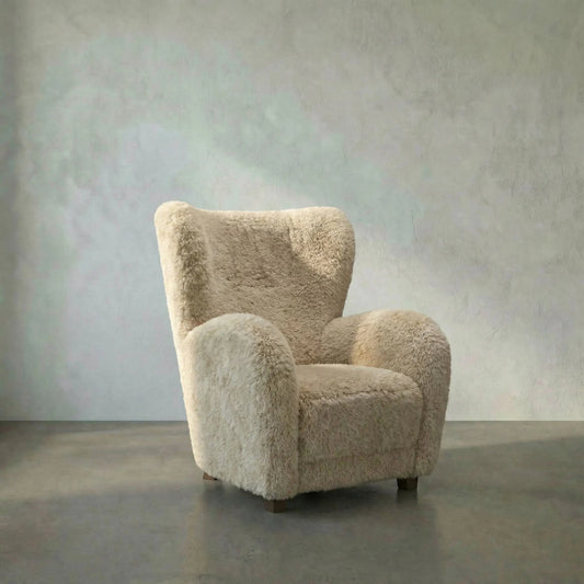 Pola Chair by Noir in camel. Made from teddy fleece in a modern style.