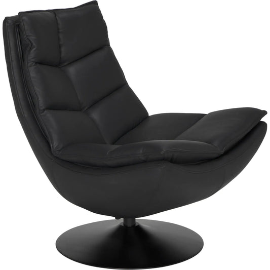 Liam Swivel Chair by Noir in santosa matte black, black powder coat. Made from industrial steel, top, top grain leather in a unique style.