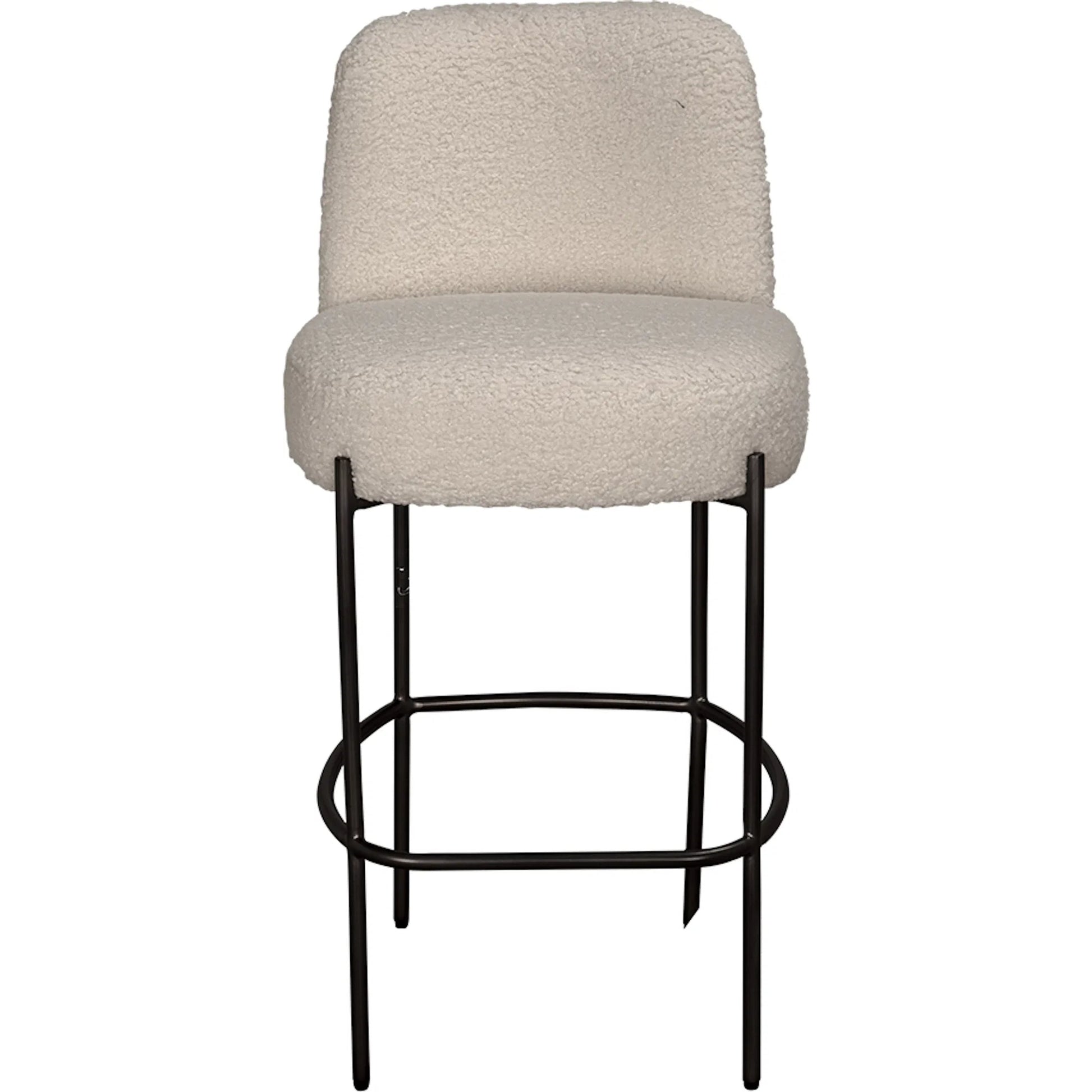 Darwin Counter Chair by Noir in iron grey powder coat, boucle off white. Made from industrial iron, boucle fabric in a transitional style.