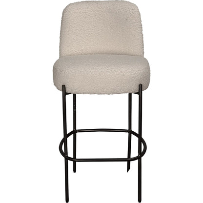 Darwin Counter Chair by Noir in iron grey powder coat, boucle off white. Made from industrial iron, boucle fabric in a transitional style.