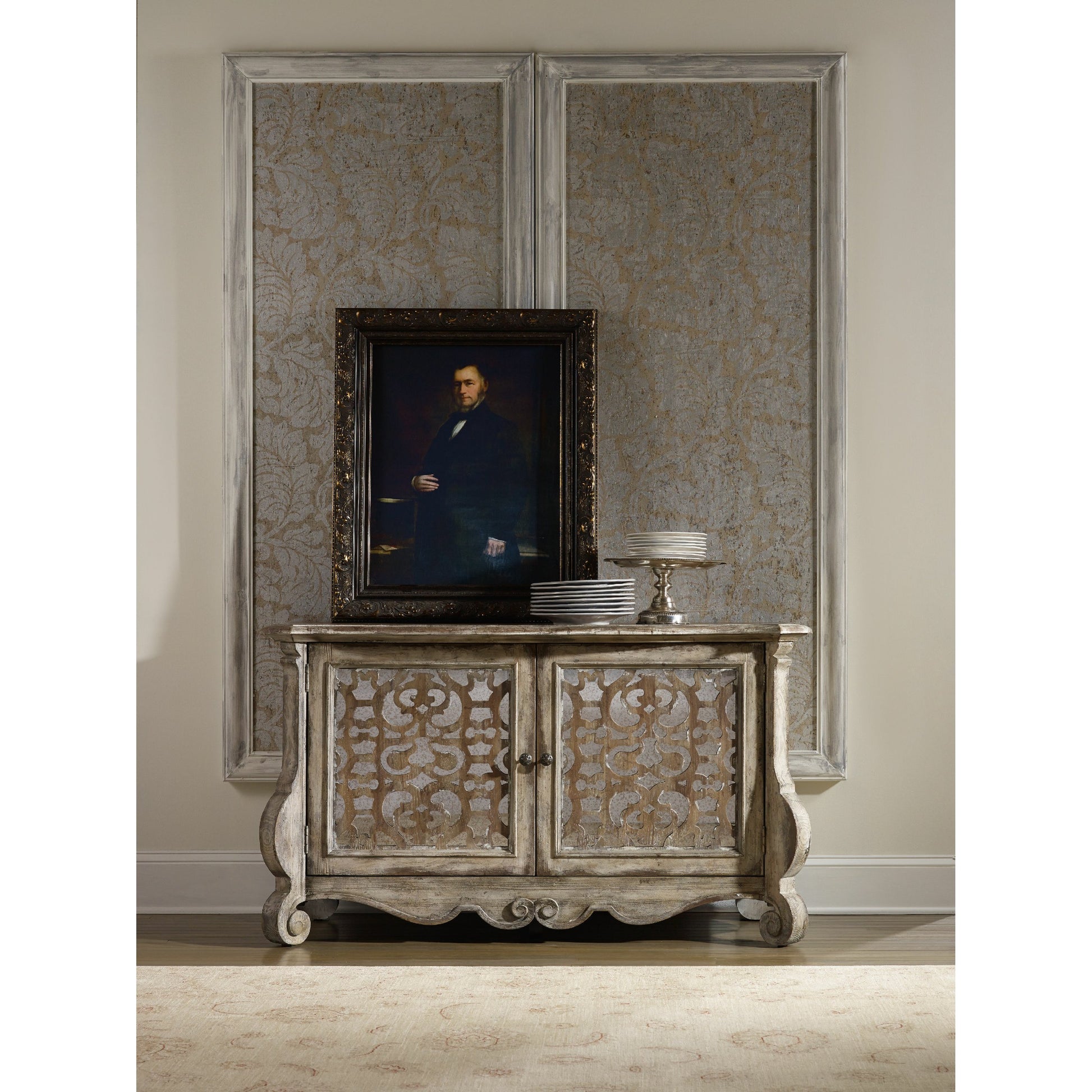 Chatelet Buffet by Hooker Furniture in caramel froth, paris vintage. Made from pecan veneers, resin, solid-wood edge top in a traditional style.