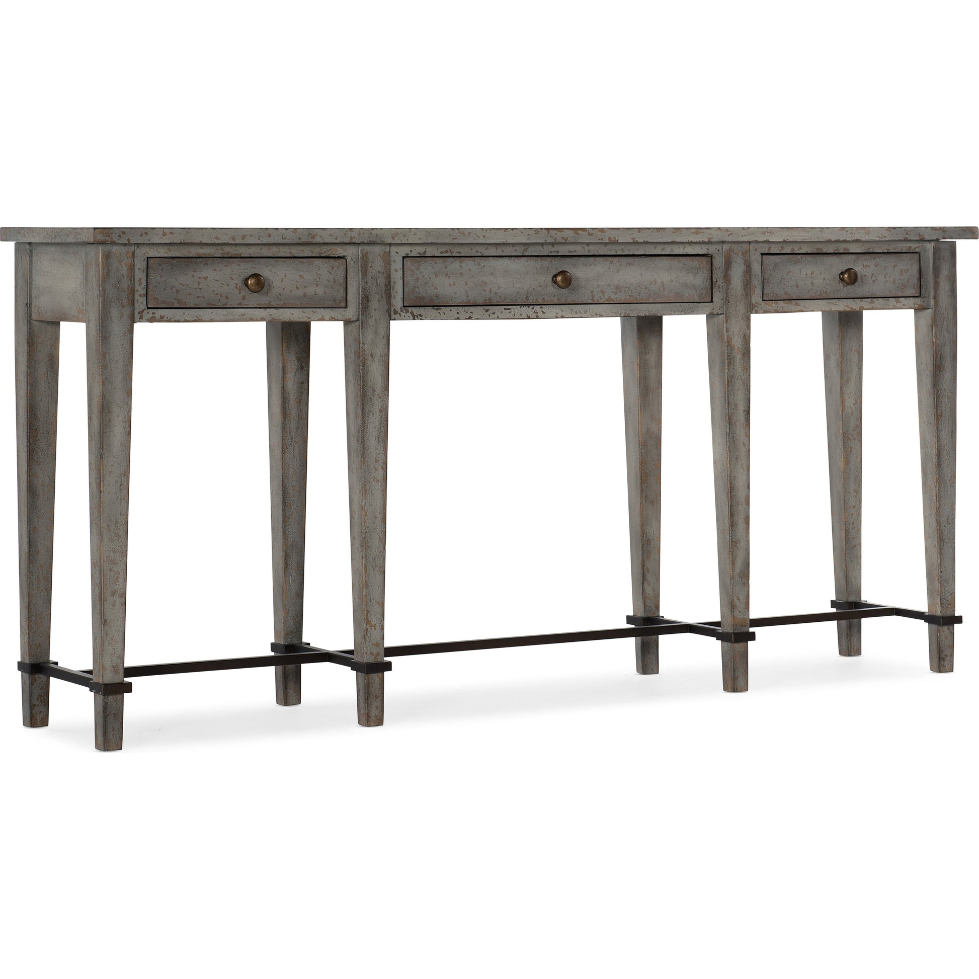 Ciao Bella Console by Hooker Furniture in speckled gray. Made from maple veneers, metal, solid-wood edge top in a cottage & farmhouse style.