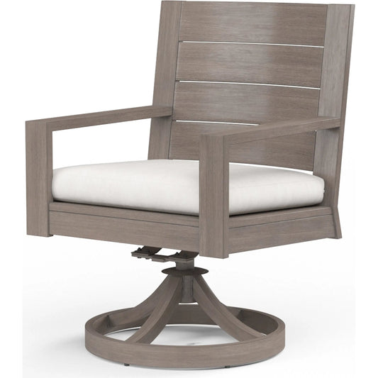Laguna Outdoor Swivel Dining Chair by Sunset West in driftwood. Made from aluminum in a modern style.