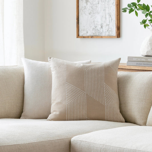 Merle Pillow - 488451 by Surya in beige, ivory. Made from front: 100% cotton, back: 100% cotton in a modern style.