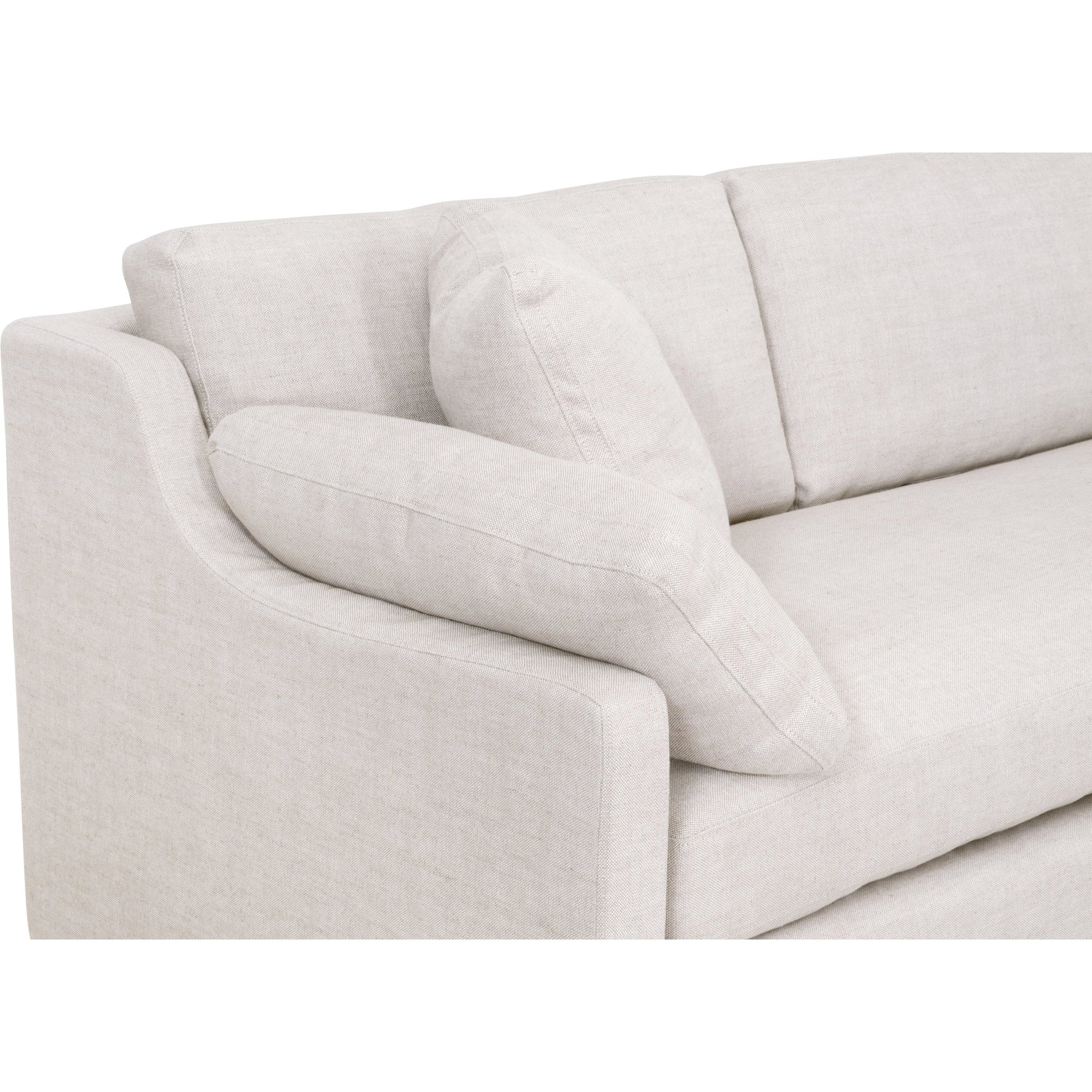 Lena Sofa by Essentials For Living in espresso, bisque. Made from solid birch wood, mdf, plywood, 55% linen, 45% polyester fabric, foam, down blend in a modern style.