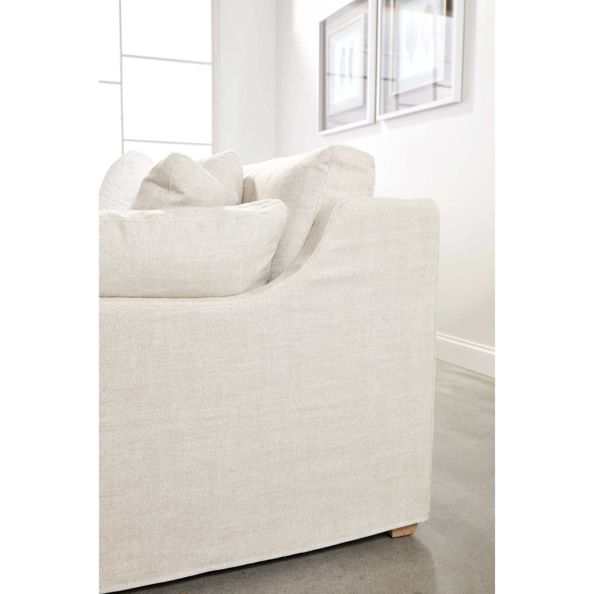 Lena Sofa by Essentials For Living in espresso, bisque. Made from solid birch wood, mdf, plywood, 55% linen, 45% polyester fabric, foam, down blend in a modern style.