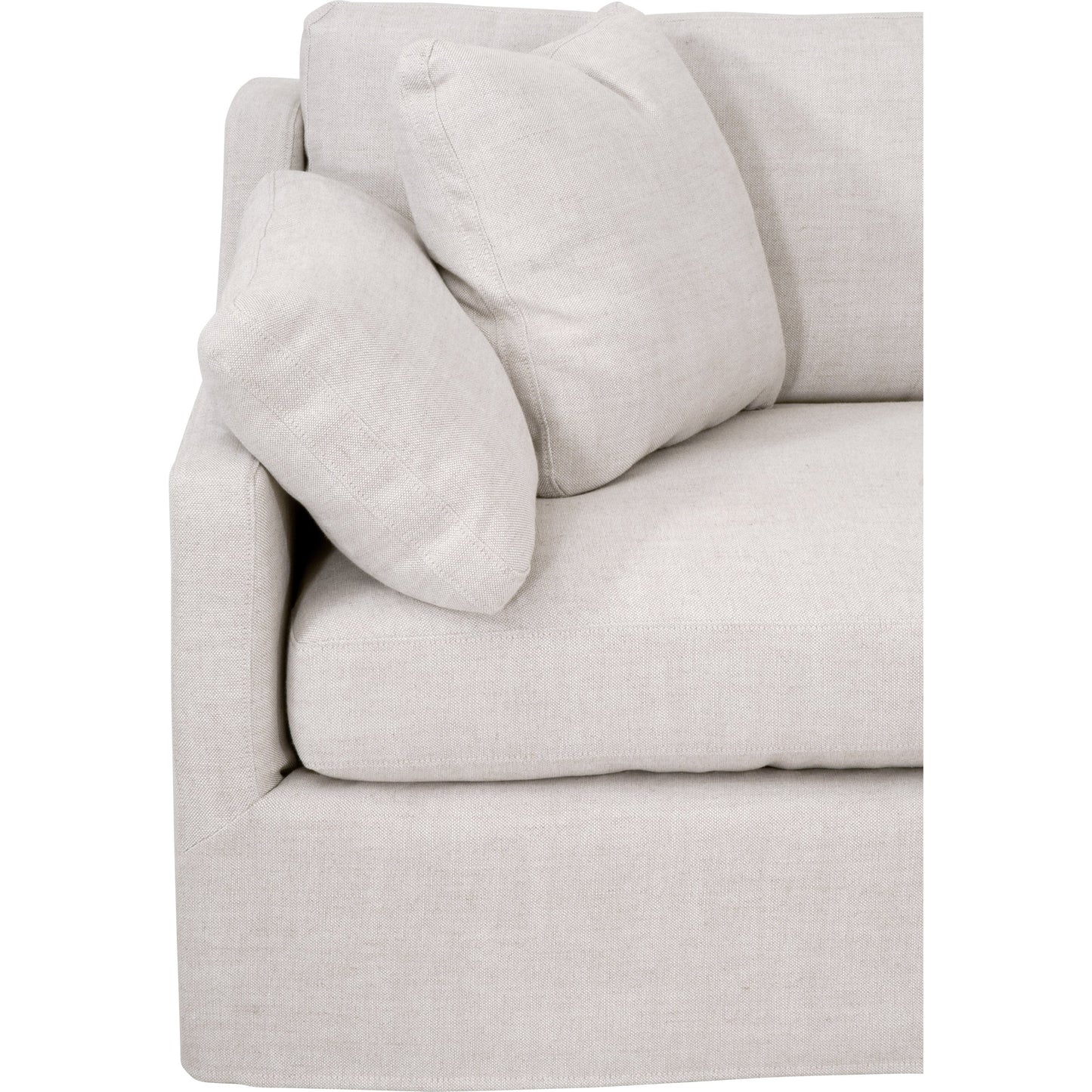 011 SI-1826879 | Closeup | Lena Sofa by Essentials For Living in espresso, bisque. Made from solid birch wood, mdf, plywood, 55% linen, 45% polyester fabric, foam, down blend in a modern style.