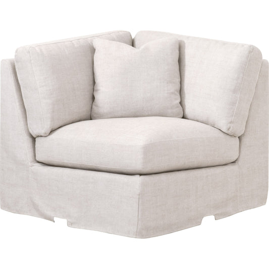 Lena Corner Chair by Essentials For Living in espresso, bisque. Made from solid birch wood, mdf, plywood, 55% linen, 45% polyester fabric, foam, down blend in a modern style.