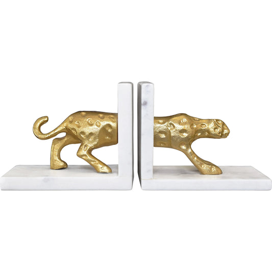 Leon White Marble Bookends by Worlds Away in gold. Made from unique in a unique style.