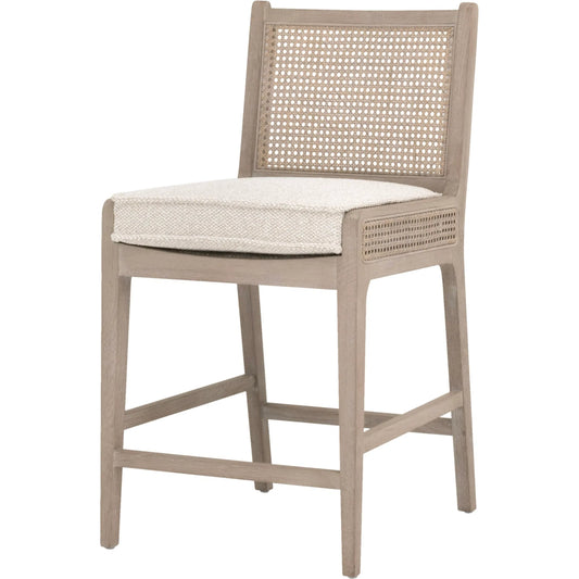 Leone Counter Stool by Essentials For Living in livesmart gellar linen, natural gray oak, cane. Made from solid oak wood, rattan in a transitional style.
