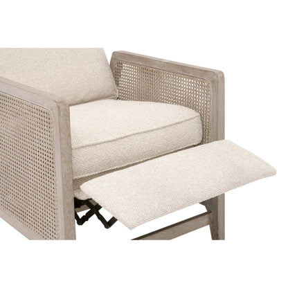 Leone Recliner by Essentials For Living in livesmart gellar, linen, natural gray oak, cane. Made from solid oak wood, rattan in a transitional style.