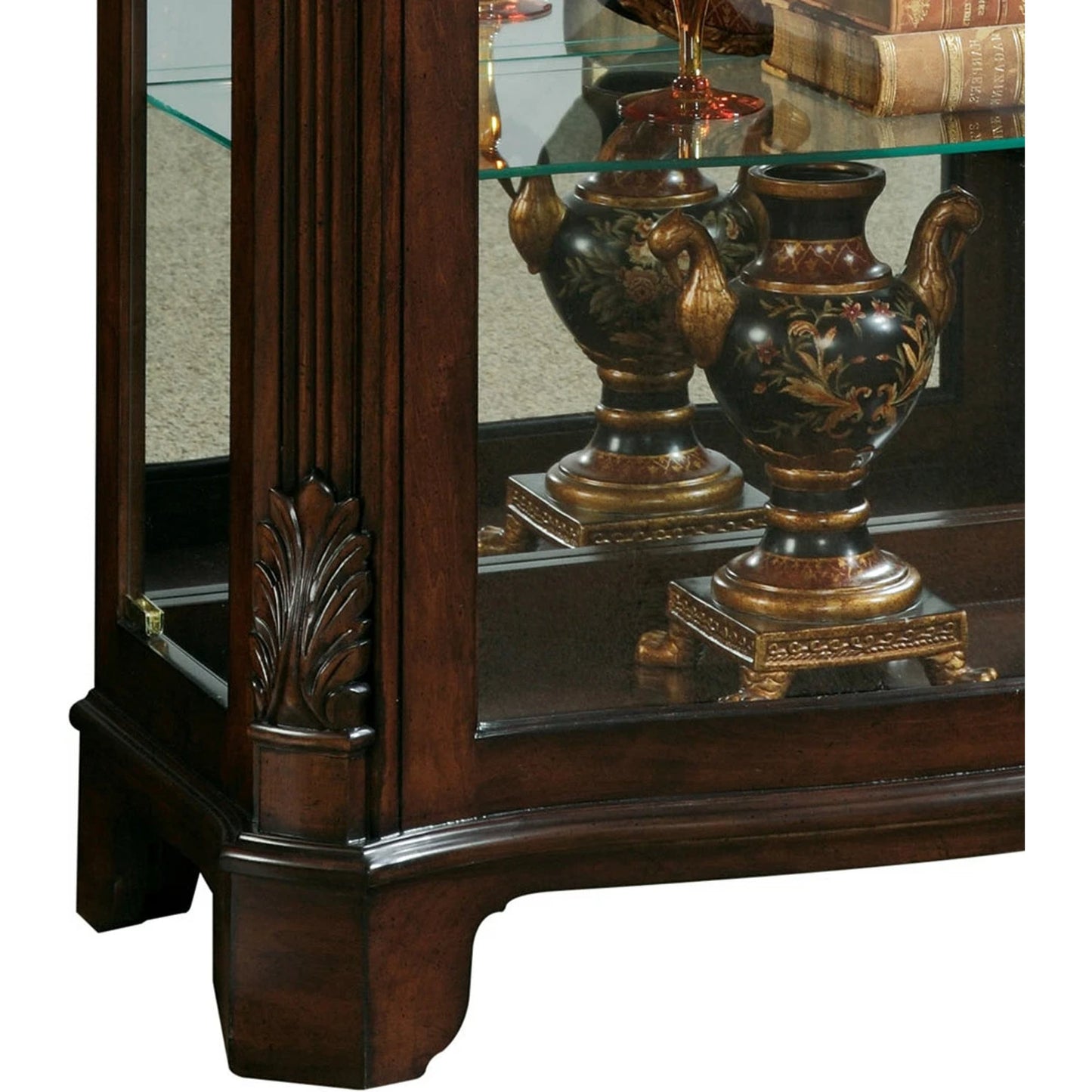 004 SI-2155617 | Closeup | Mantel Curio by Pulaski Furniture in deep cherry. Made from select hardwoods in a traditional style.