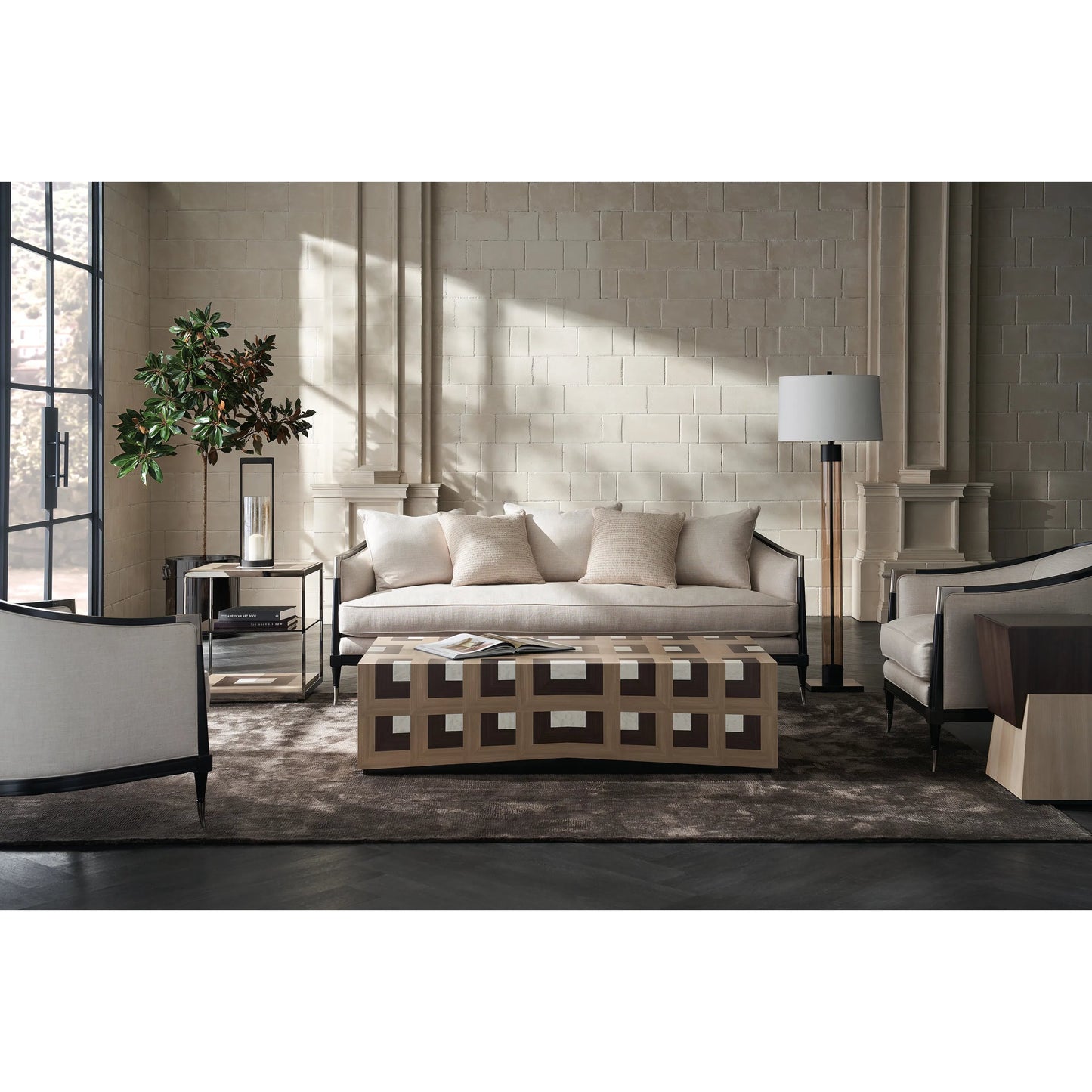 015 SI-2193907 | Lifestyle | Splash of Flash Sofa by Caracole in almost black. Made from birch in a transitional style.