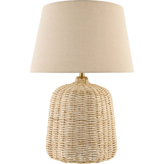 Levane Accent Table Lamp by Surya in beige and natural, plated. Made from rattan, linen, polyester, iron in a unique style.