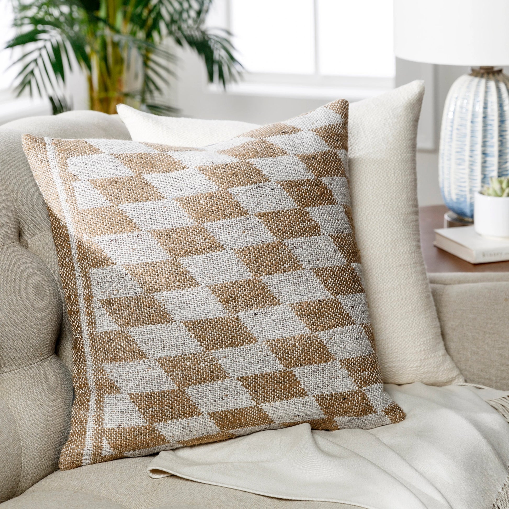 Lewis Pillow - 12951 by Surya in medium brown, light gray. Made from 80% viscose, 20% modal, 100% cotton in a eclectic & global style.