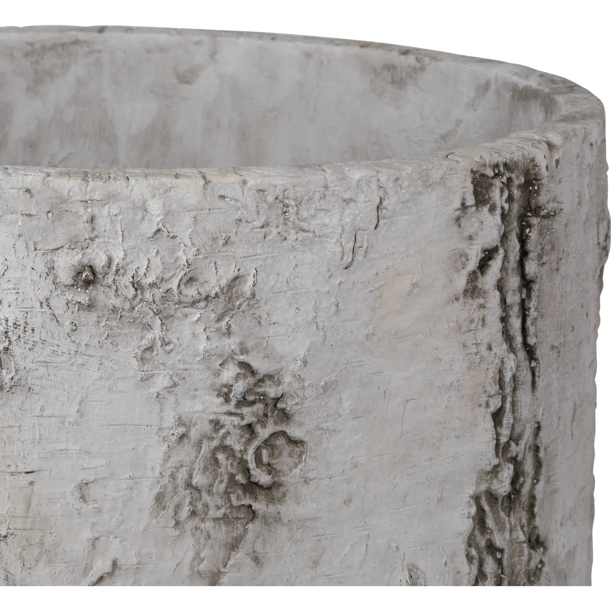 Faux Birch Planter by Currey and Company in black, beige, pale gray. Made from fiber cement in a modern style.