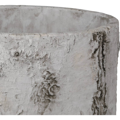 Faux Birch Planter by Currey and Company in black, beige, pale gray. Made from fiber cement in a modern style.