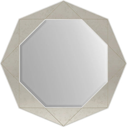 Mezzanine Round Mirror by A.R.T. Furniture in dove gray. Made from parawood, poplar solids, mirror in a modern style.