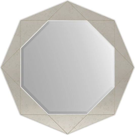 Mezzanine Round Mirror by A.R.T. Furniture in dove gray. Made from parawood, poplar solids, mirror in a modern style.