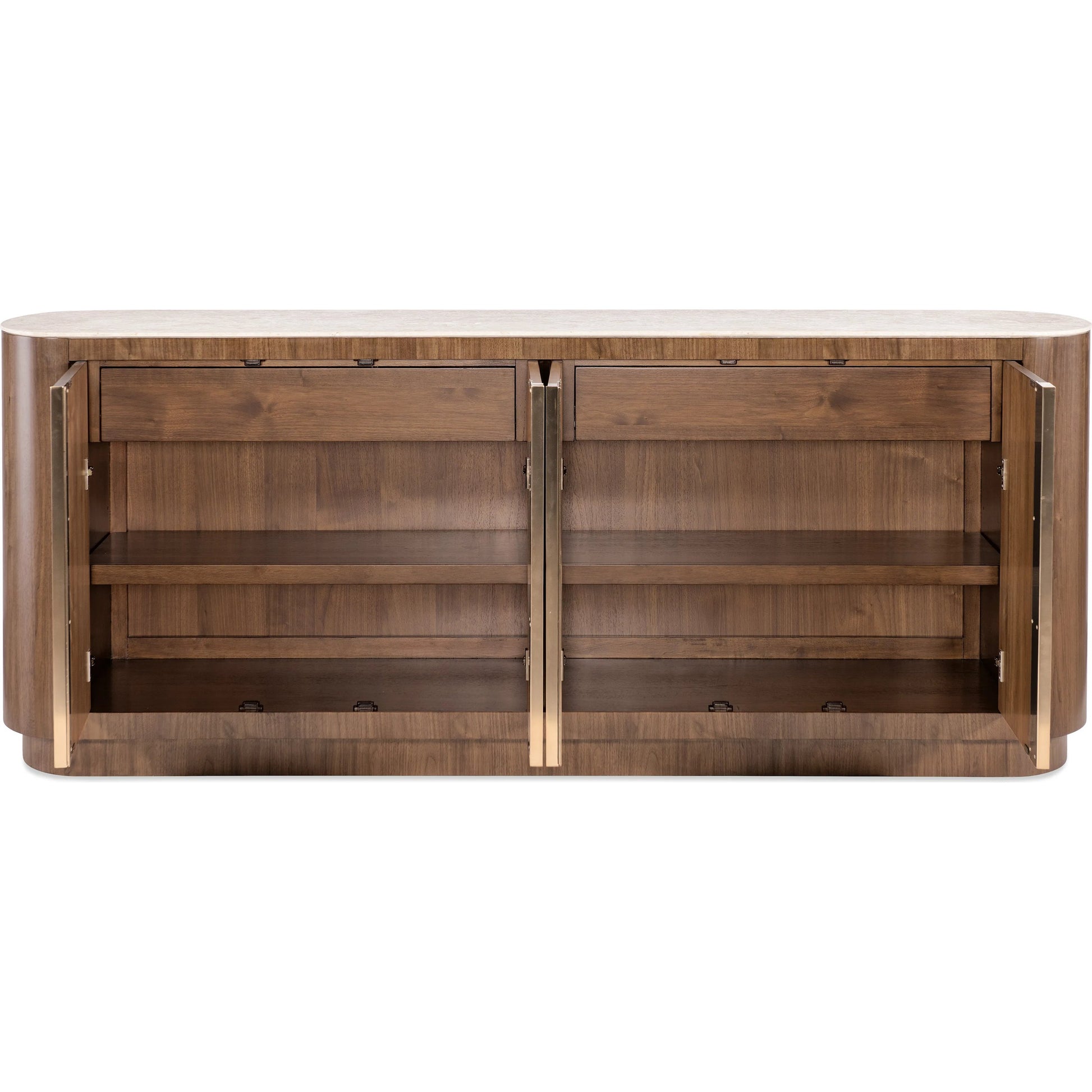 Eleana Credenza by Hooker Furniture in light caramel, quartered walnut veneers, marble. Made from walnut veneers, marble in a modern style.