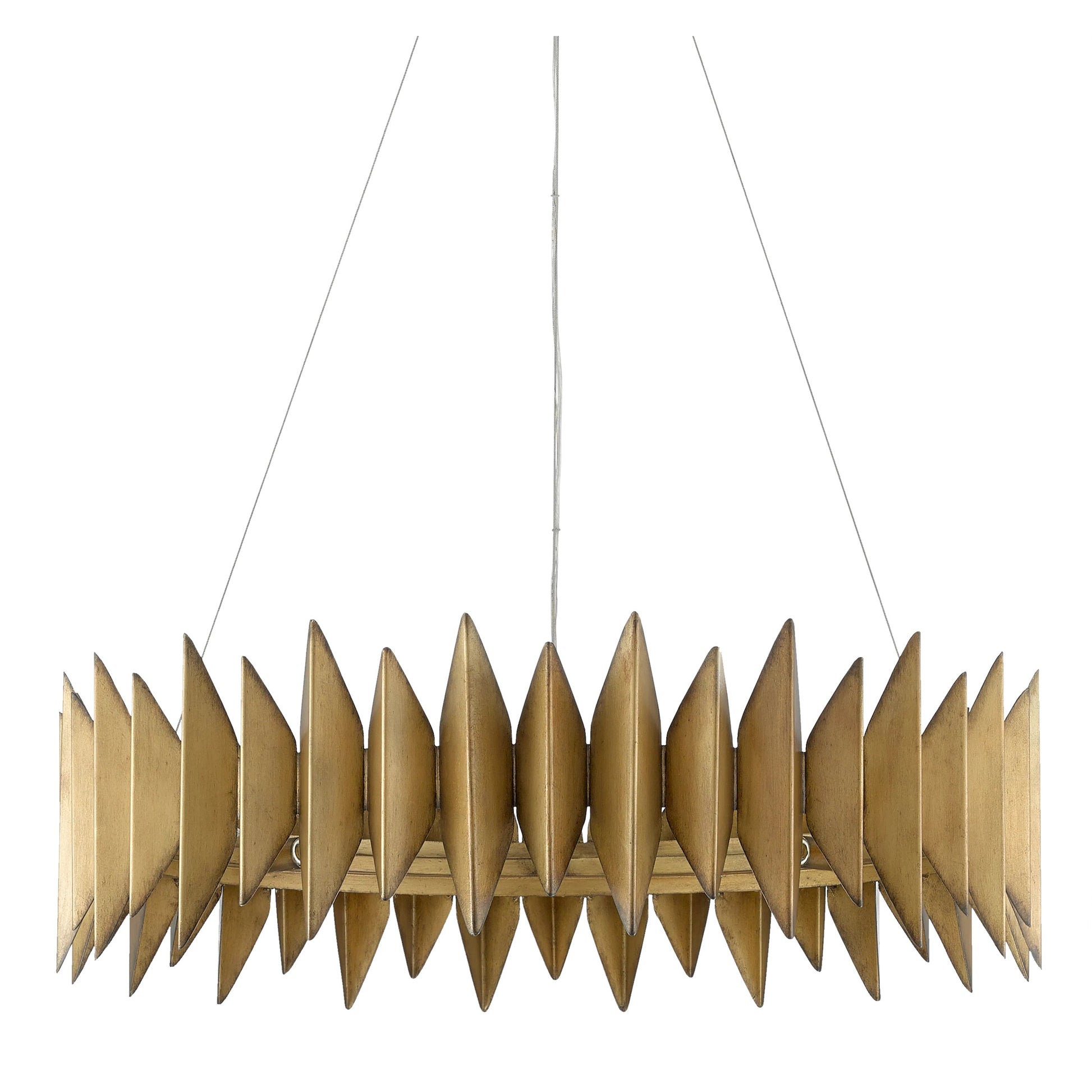 Potter Chandelier by Currey and Company in aurora antique. Made from wrought iron in a modern style.