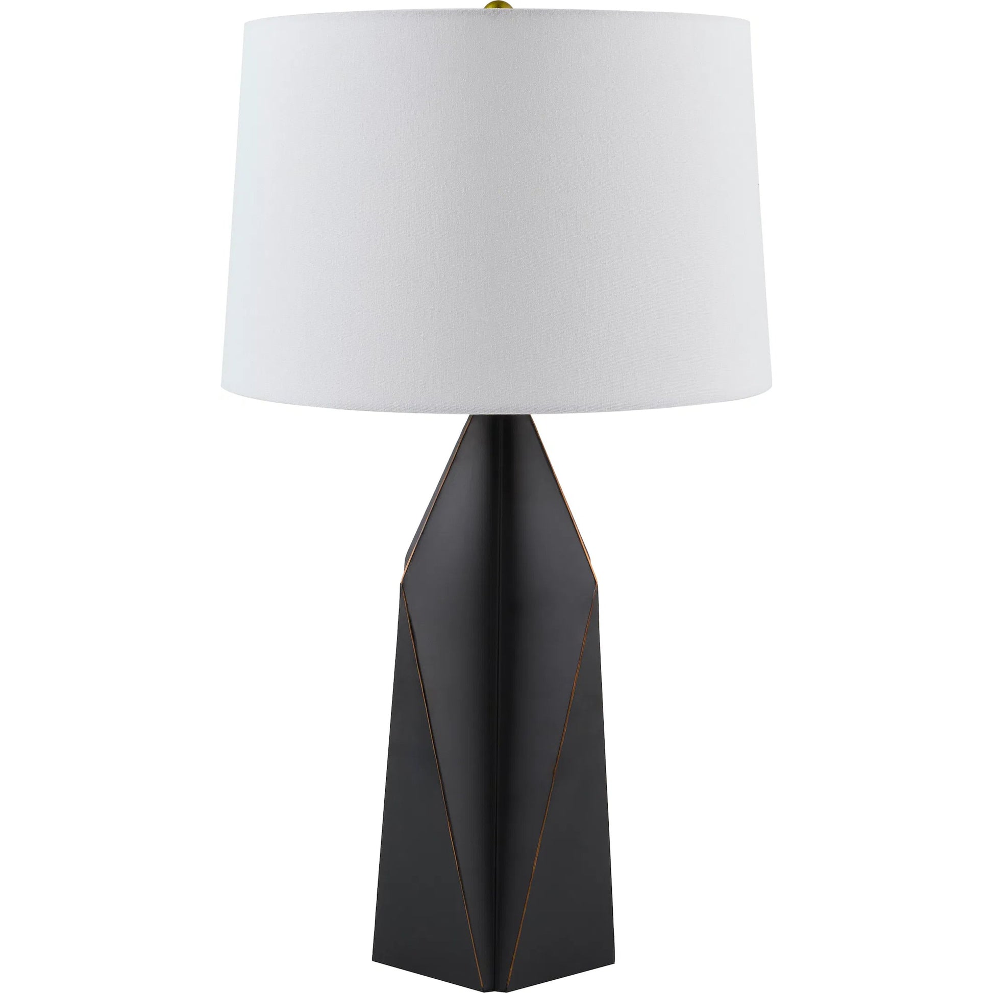 Lagdo Accent Table Lamp  624796 by Livabliss in body: black; shade: white; finial: metallic - brass; harp: metallic - gold; cord: translucent and paintedplated. Made from iron, linen, plastic in a modern style.