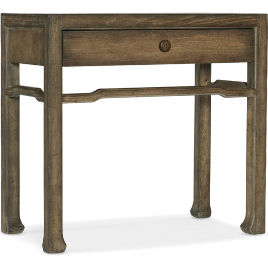 Sundance Nightstand by Hooker Furniture in cliffside. Made from pecan veneers, felt panel, self-closing undermount drawer guides, solid-wood edge top in a traditional style.