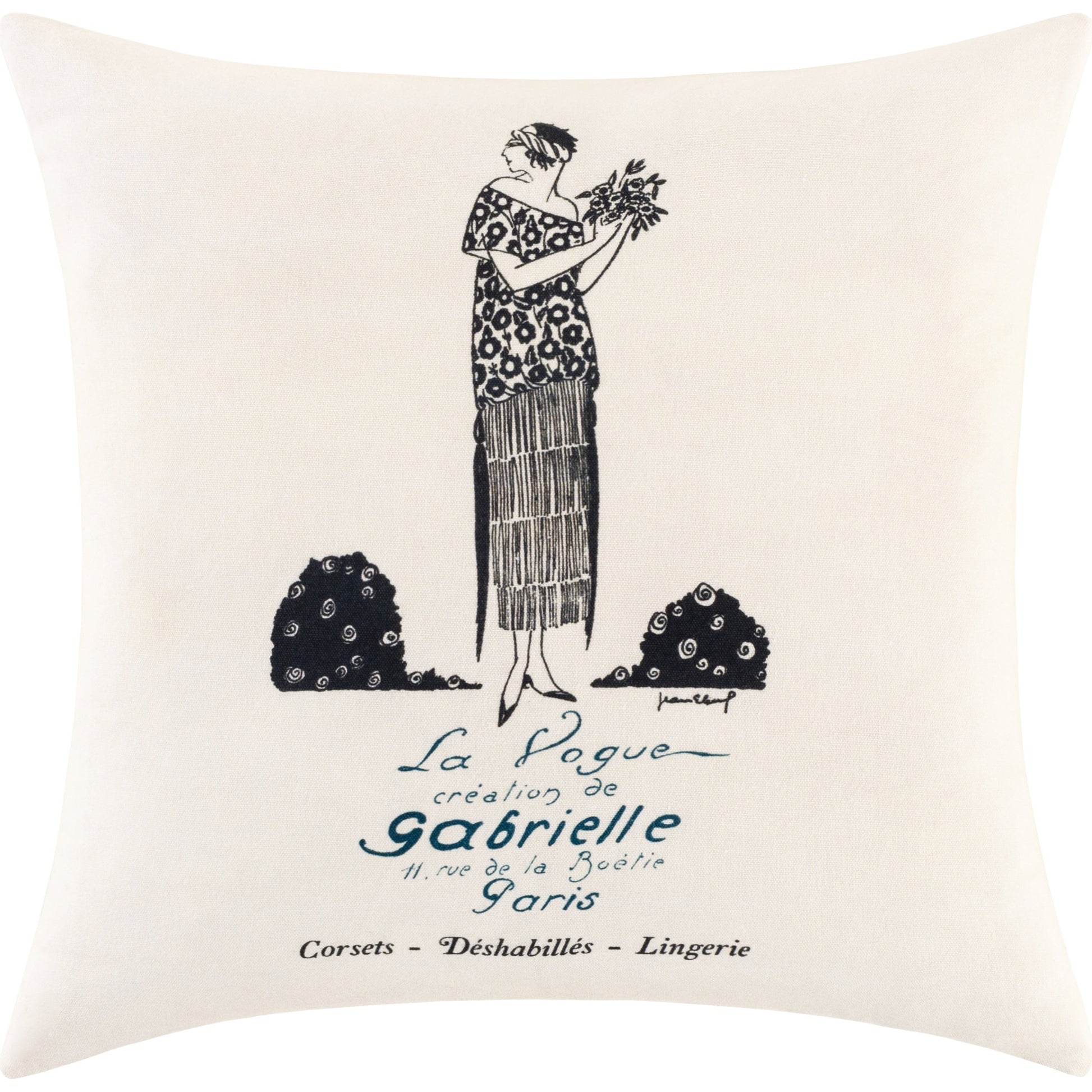 La Guirlande Pillow - 33393 by Surya in black, deep teal, ivory. Made from 100% cotton in a cottage & farmhouse style.