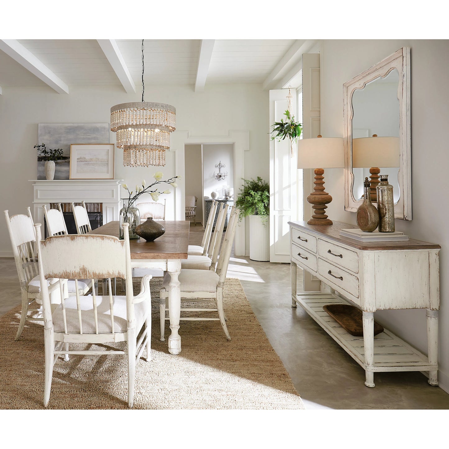 002 SI-2185790 | Lifestyle | Americana Landscape Mirror by Hooker Furniture in cream and worn white finish. Made from wood and mirror in a modern style.