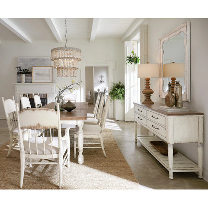 Americana Landscape Mirror by Hooker Furniture in cream and worn white finish. Made from wood and mirror in a modern style.