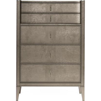 Cove Drawer Chest by A.R.T. Furniture in grey and mica. Made from rubberwood solids, primavera veneers, metal in a transitional style.