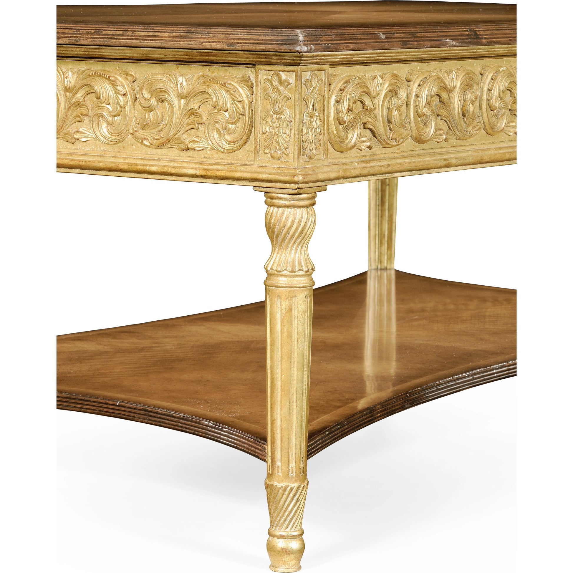 Versailles Louis Xiv Style Rectangular Coffee Table by Jonathan Charles in gold and light antique gold-leaf. Made from acacia in a traditional style.