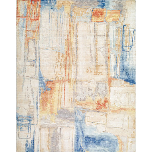 Langley LGY-2303 Rug by Surya in cream, sky blue, burnt orange, goldenrod, slate. Made from wool, nylon in a unique style.