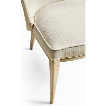 Water Basin Dining Side Chair by Jonathan Charles in whitewash oak. Made from oak, foam, fabric, grass cloth in a modern style.