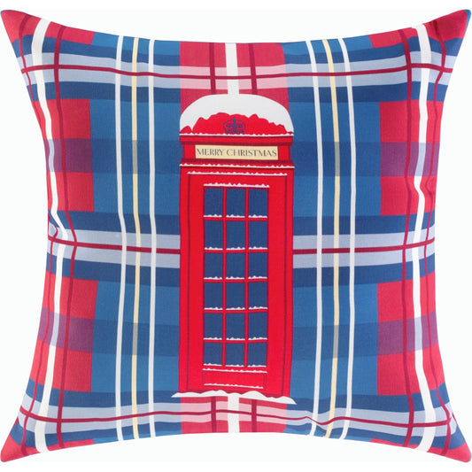 London Holiday Pillow - 9703 by Livabliss in burgandy, red, blue, wheat, navy. Made from front: 100% polyester, back: 100% polyester, fill: polyester, polyfill in a modern style.