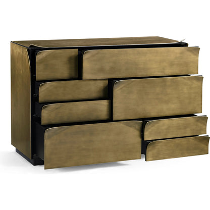 Hammersmith Drawer Chest by Jonathan Charles in gold and satin brass. Made from beech solids, brass in a unique style.