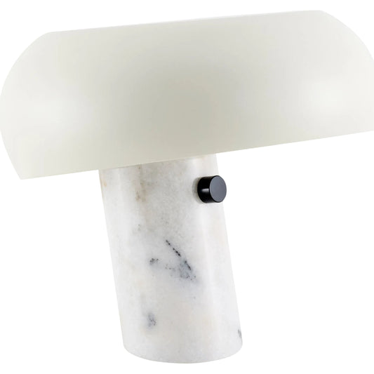 Loches White Accent Table Lamp by Livabliss in body: white; shade: white; cord: white and polished. Made from marble, metal in a modern style.