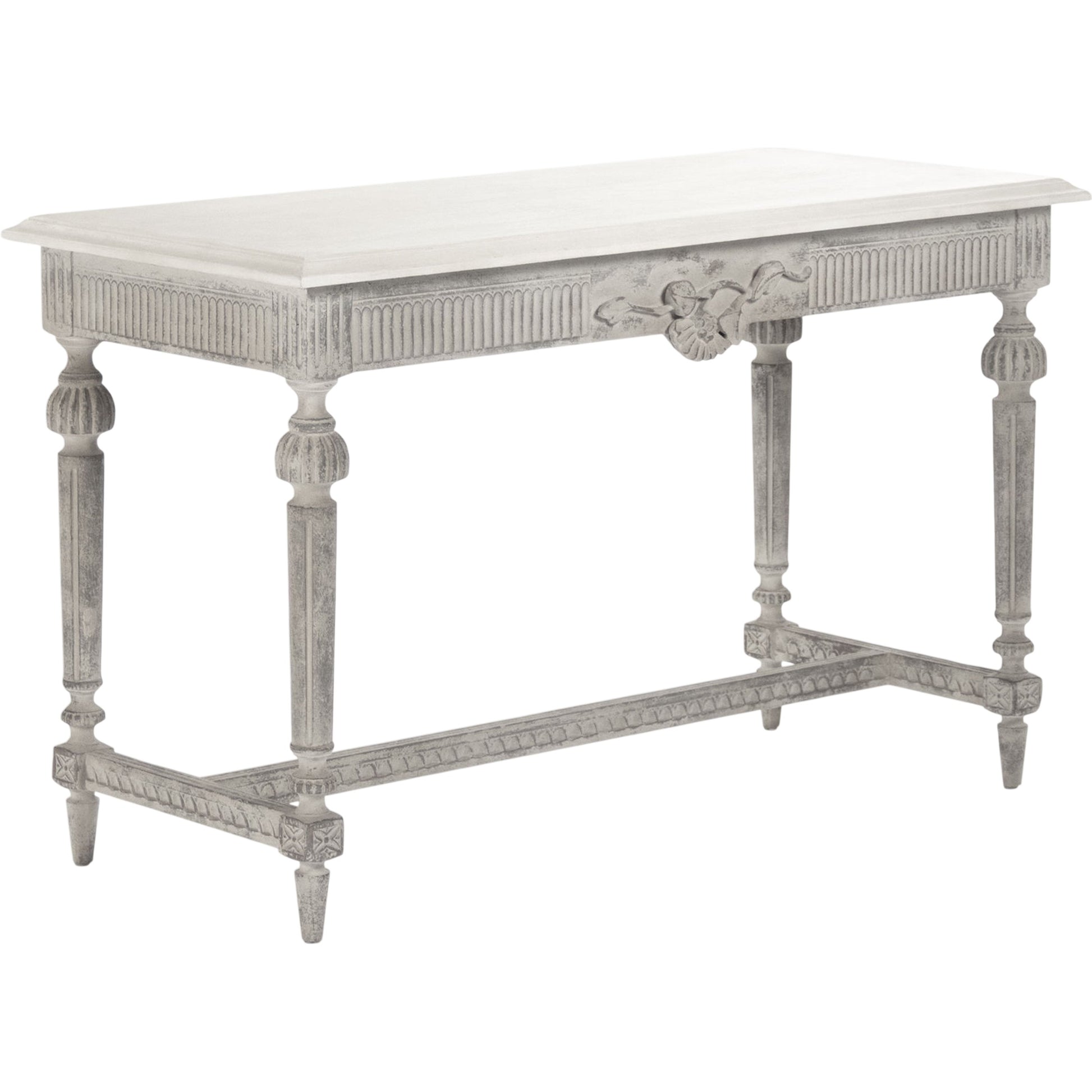 Moses Console Table by Zentique in white top, distressed gray base and birch. Made from birch in a traditional style.
