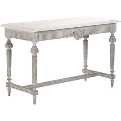 Moses Console Table by Zentique in white top, distressed gray base and birch. Made from birch in a traditional style.