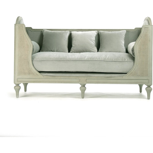 Winni Daybed by Zentique in distressed green, light green velvet and birch. Made from birch in a modern style.